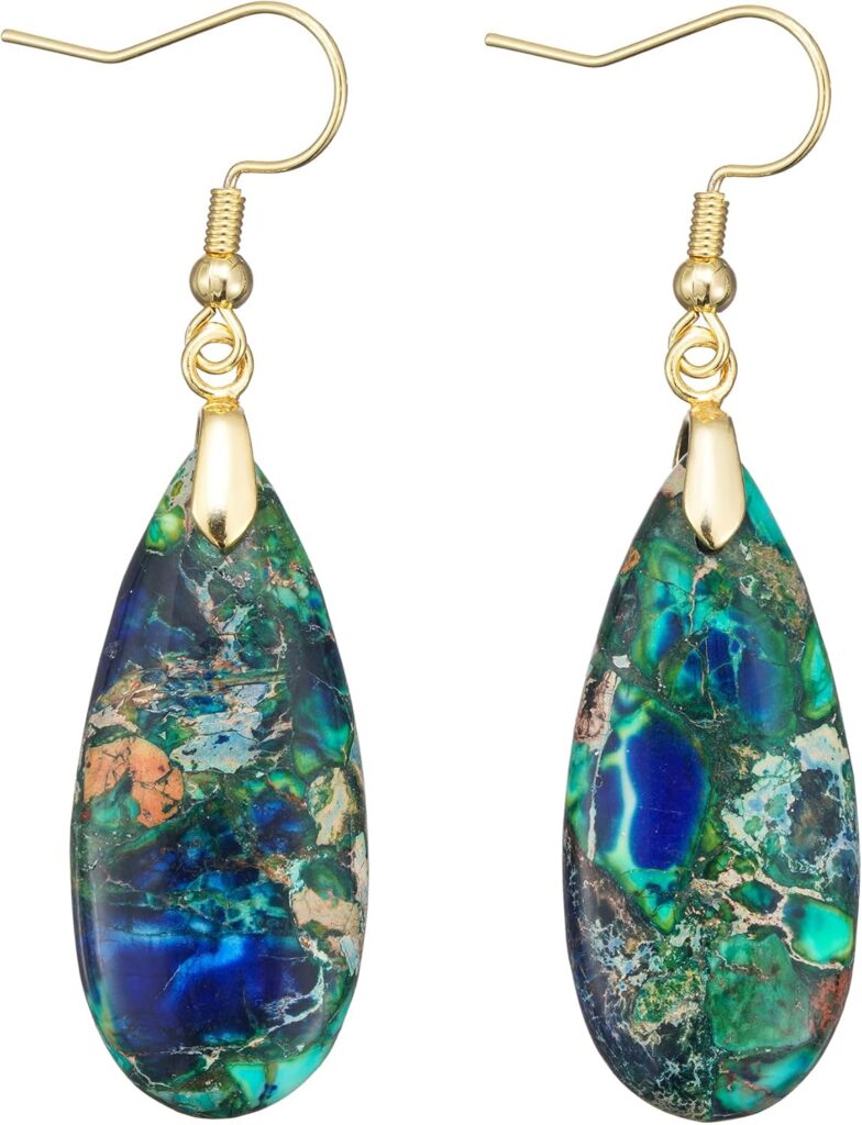 Boho Jasper Teardrop Earrings for Women, Natural Genuine Gemstone Dangle Earrings in Assorted Colors, Gold and Silver Fishhook Earrings Gift with Gift Box