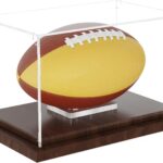 Football Display Case with Wood Base, Acrylic Football Case Display Clear Box with Removable Built-in Ball Holder for Autographed Footballs, Sports Collectibles, Memorabilia Displays