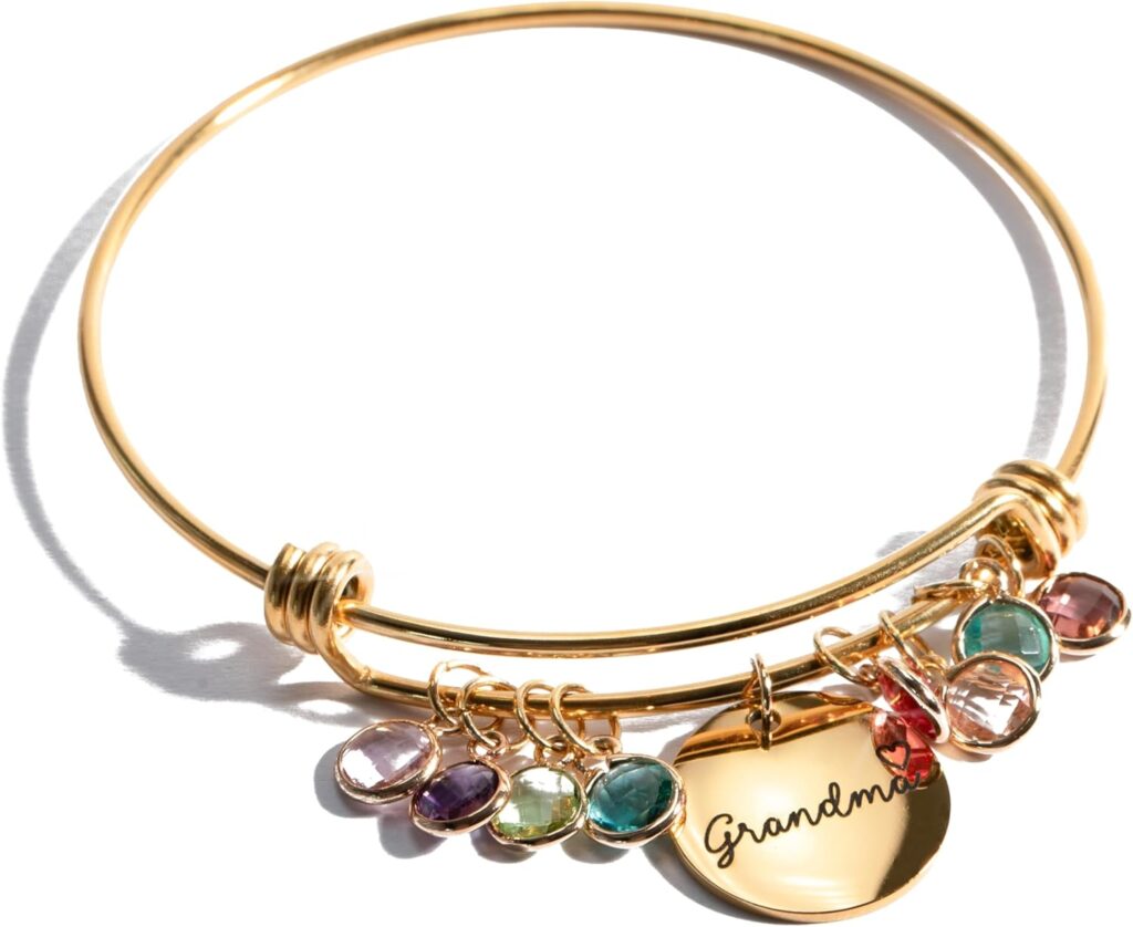 Custom Grandma Birthstone Bangle Bracelet, Personalized Children’s Birthstone Gift for Mom, Handmade Jewelry for Her, Birthday Gift for Women, Meaningful Present for Grandma – ABR-LC-MBS