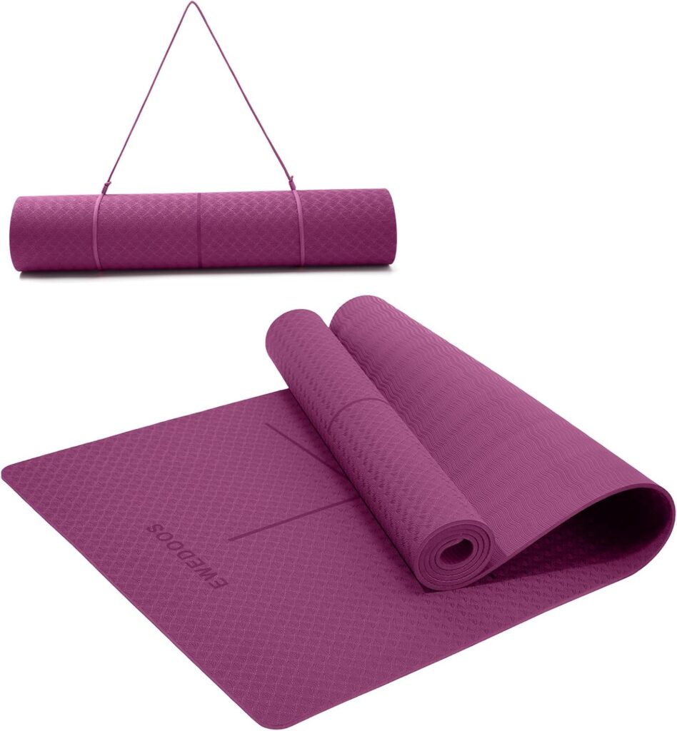Ewedoos Eco Friendly Yoga Mat with Alignment Marks TPE Yoga Mat Non Slip Hot Yoga Mat Thick 1/4” Anti-Tear Surfaces Exercise Mats for Home Workout Fitness Pilates