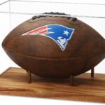 JupDec Football Display Case Full Size, Acrylic Clear Box with Wood Stand, UV Protected Memorabilia Holder, for Football Fans & Collectors, Sports Collectibles, No Assembly Required