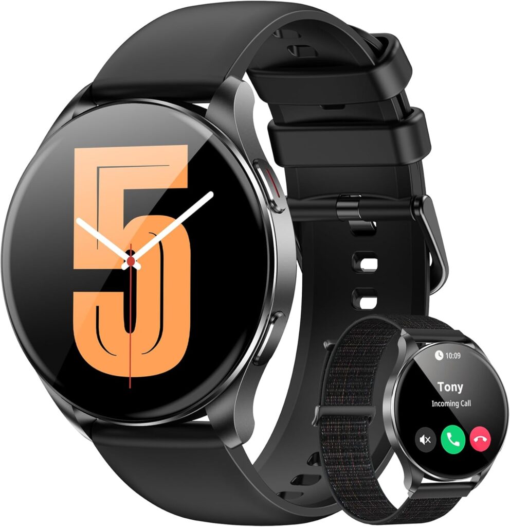 Blackview Smart Watch for Women Men (Make/Answer Calls),1.43”AMOLED Touchscreen Fitness Tracker with 100+ Sports Modes, Heart Rate/SpO2/Sleep Monitor/2 Straps, Smartwatch for iPhone & Android