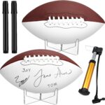 Liliful 2 Pcs Autograph Football Basketball Blank Official Size with 2 Stand 2 Signature Pen 1 Pump for Fantasy Trophy Anniversary Birthday Graduation