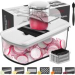 Cambom Mandoline Slicer Vegetable Slicer With 2 L Container for Potatoes, Tomatoes, Cucumbers, Carrots With 10 Blades White