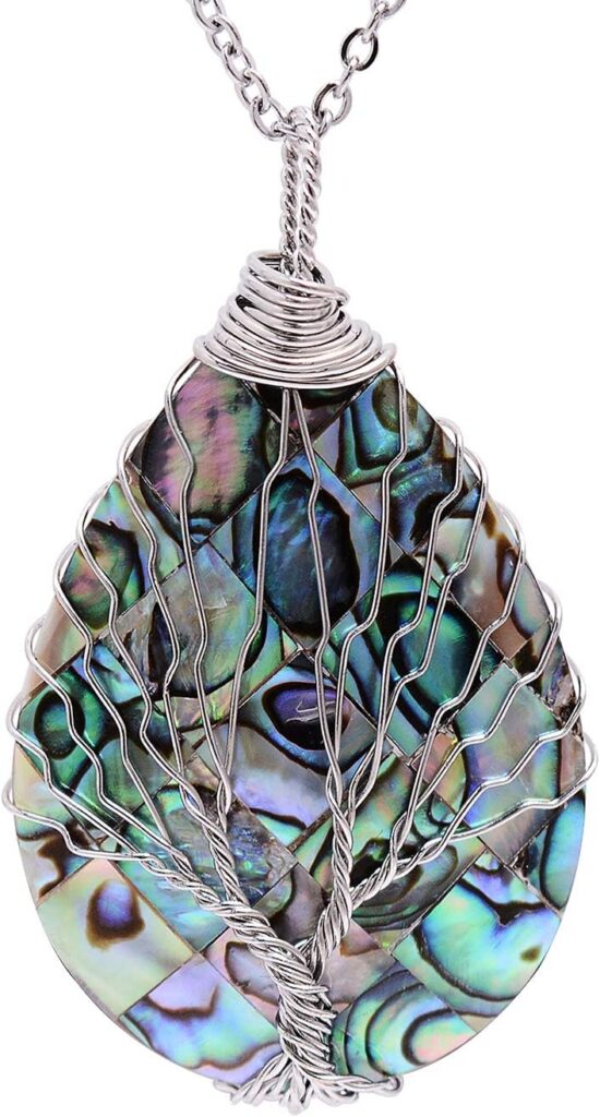 sedmart Tear Drop Abalone Shell Pendent Necklace Wire Wrap Abalone Shell Tree of Life Pendant Necklace Fashion Necklace Jewelry for Women handmade necklace mothers day necklace for mom jewelry