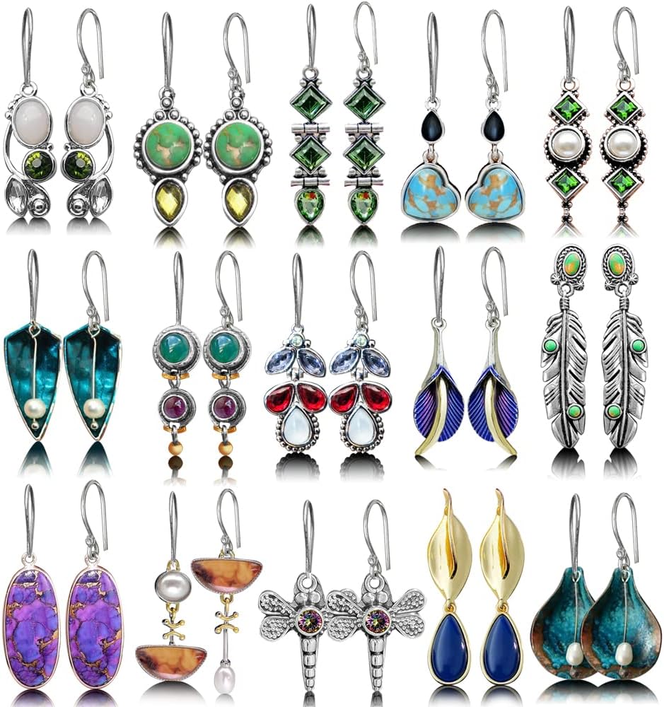 12 Pairs Teardrop Druse Crystal Drop Dangle Earrings for Women Cubic Zirconia Huggie Hoop Earring Jewelry Set Christmas Gifts