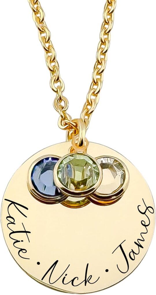 Custom Birthstone Name Necklace for Mom – 1 to 6 Kids Names with Swarovski Crystals – Personalized Mother’s Day Gift for Women, Grandma, Wife – Family Jewelry in Gold, Silver, or Rose Gold