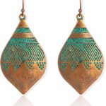 Handmade Vintage leaf Earrings Bohemian Hammered & Engraved Earrings Unique Antique Silver Gold Tribal Ethnic teardrop Shaped Drop Dangle Earrings for Women Girls Jewelry