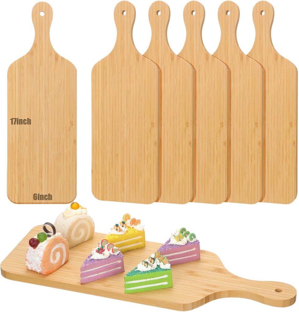 6 Pcs Bamboo Cutting Board Set Plain Wood Chopping Board with Handle Kitchen Charcuterie Boards Bulk Engraving Serving Tray for DIY Laser Engraving Wedding Housewarming Gift (17 x 6 Inch)