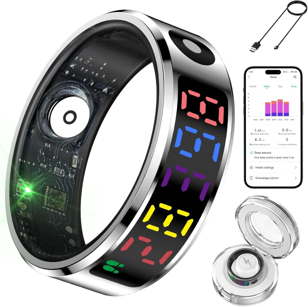 Smart Ring for Women Men with Color Screen,Fitness Tracker with Time Display/Heart Rate/Blood Oxygen Monitor/Sleep Tracker, IP68 Waterproof Health Rings for iPhone or Android (#12)