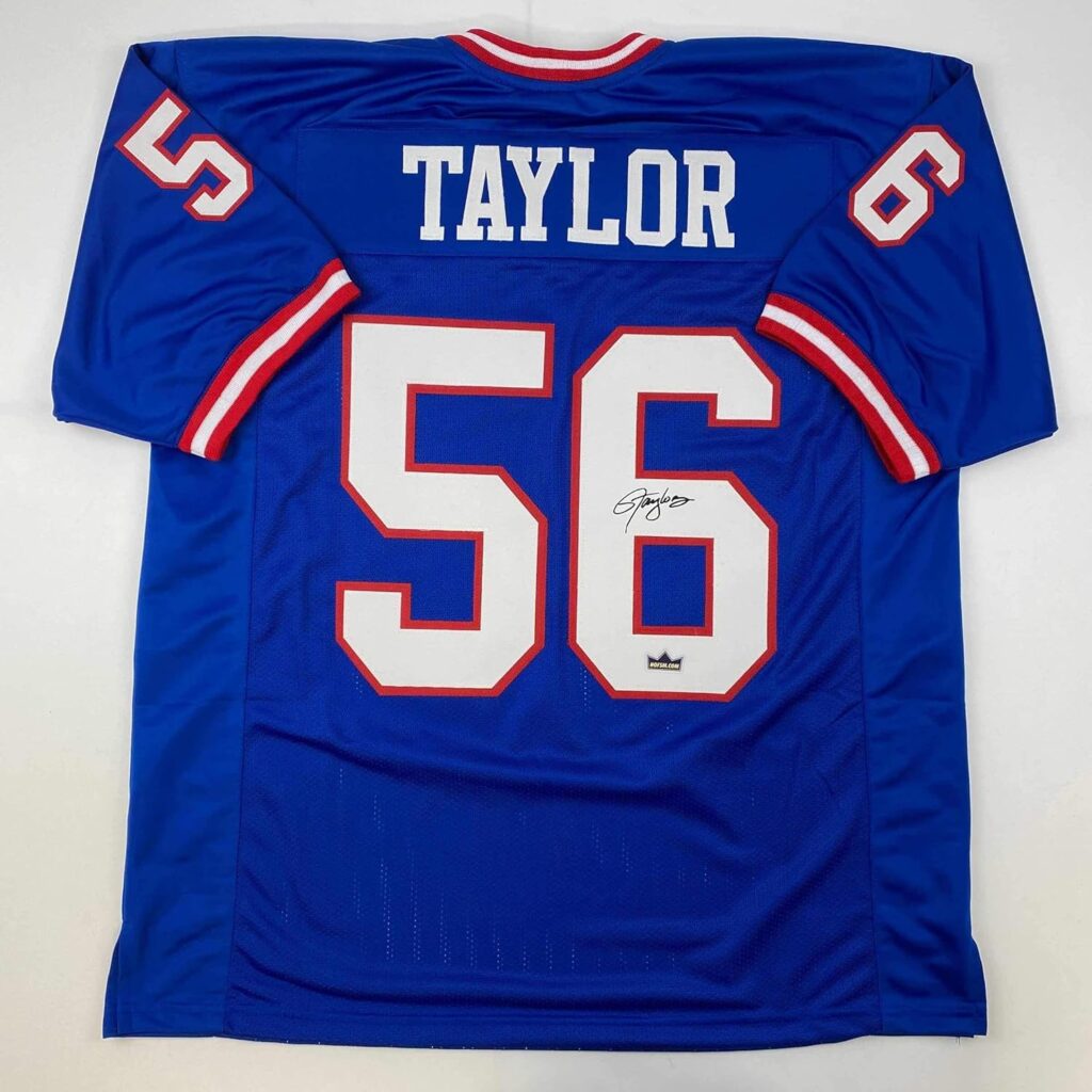 Facsimile Autographed Lawrence Taylor New York Blue Reprint Laser Auto Football Jersey Size Men’s XL