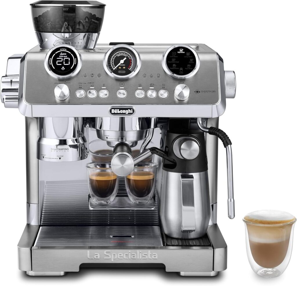 De’Longhi La Specialista Maestro Espresso Machine with Grinder, Auto & Manual Milk Frother – Bean-to-Cup Cold Brew Coffee with Cold Extraction Technology, Variable Temp & Tamping Tool, 8 Drink Presets