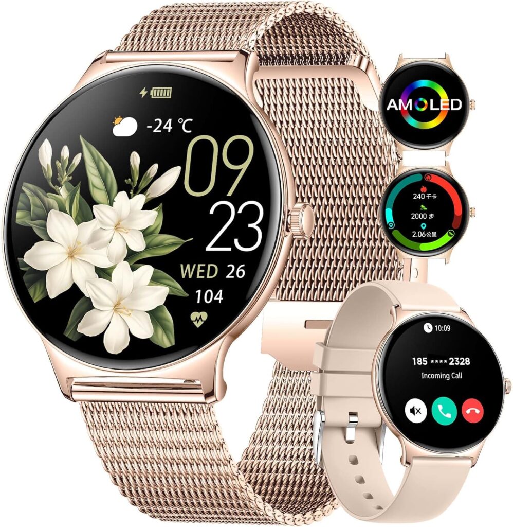 LIGE Smart Watch for Women(Dial/Answer Calls), 1.43″ AMOLED HD Display, 100+ Sports Modes Fitness Tracker Watch, 5ATM Waterproof/IP68/Sleep Smartwatch Womens, Ladies Smart Watches for iOS Android