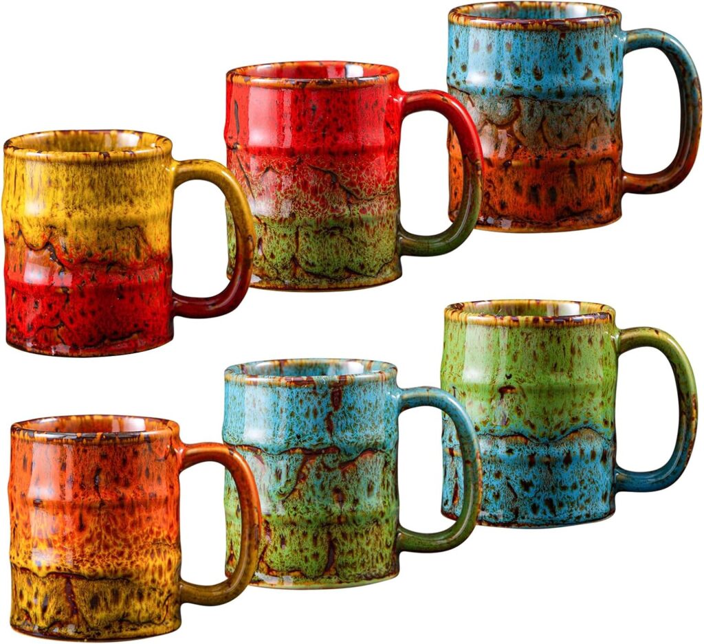 Handcrafted Kiln-Glazed Ceramic Espresso Cups, Set of 6, 5 oz Each