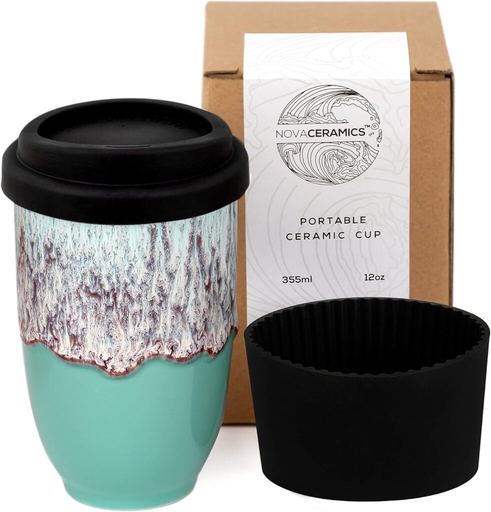 NOVA CERAMICS Travel Mug – Travel Coffee Mug – Reusable Coffee Cup Unique To Go Mug – Microwave & Dishwasher Safe Coffee Tumbler – Gifts For Women Men Him Her – 12oz – Nebula