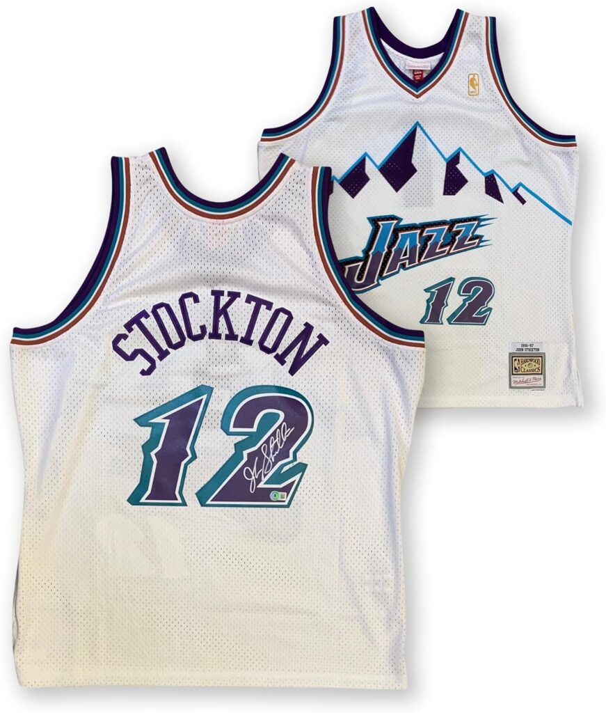 John Stockton Autographed Utah M&N White Swingman Signed Basketball Jersey Beckett COA XL