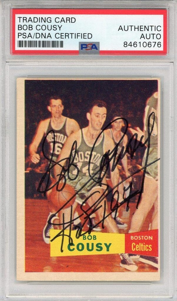 Bob Cousy “HOF 1971” Autographed 1957 Topps Card #17 (PSA) – Basketball Autographed Cards