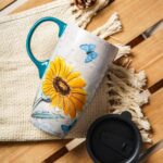 Topadorn Coffee Ceramic Mug Travel Mug Porcelain Latte Tea Cup With Lid 17oz. Elegant