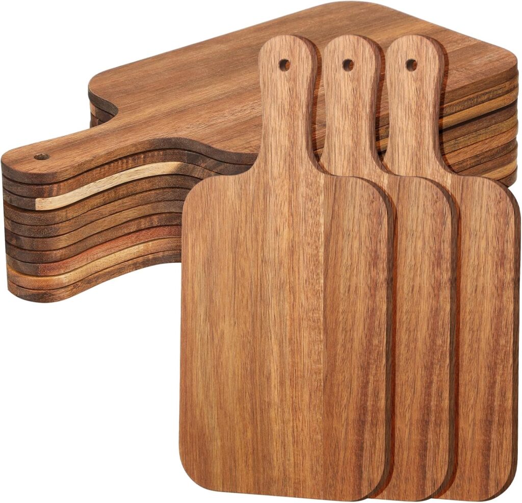 Zubebe 12 Pcs Bulk Wood Cutting Board with Handle Cutting Board for Laser Engraving, 15″ x 7″ Acacia Serving Trays Charcuterie Trays for Customized Wedding Housewarming Mom Christmas Gift Party Favor