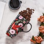 Topadorn Coffee Ceramic Mug Porcelain Latte Tea Cup With Lid 17oz,Novelty Coffee Mugs for Office & Home Red Bird Mug