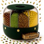 GRAINA Rotating Grain Dispenser with 6 Grids – Airtight Rice Container, Grain Dispenser, Rice dispenser, Dry Food Storage Organizer, Pantry Organizer, Kitchen gadgets, Bulk Food Storage Solution