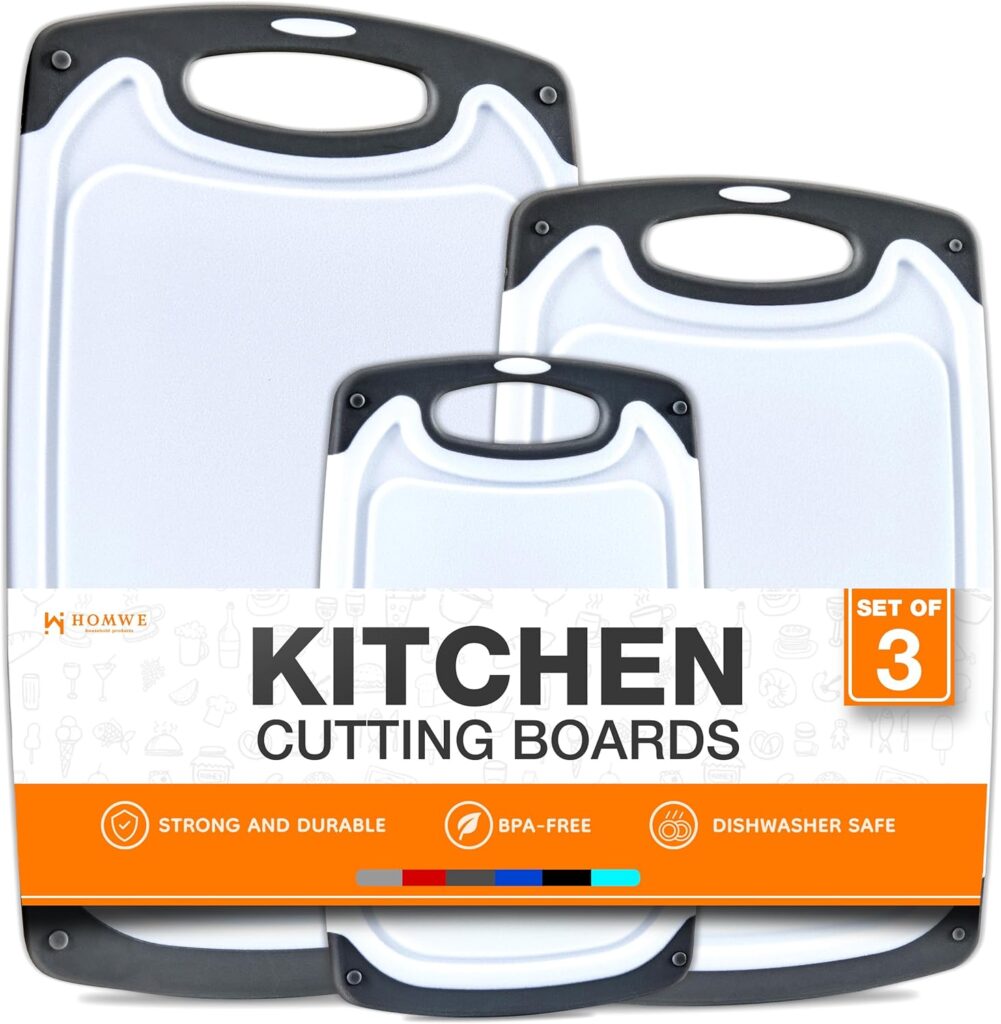Cutting Boards for Kitchen – BPA-Free Chopping Board – Different Sizes & Non Slip Handles – Reversible, Large Cutting Board Set – Unique Gifts for Cooks Who Have Everything – 3-Pack Gray