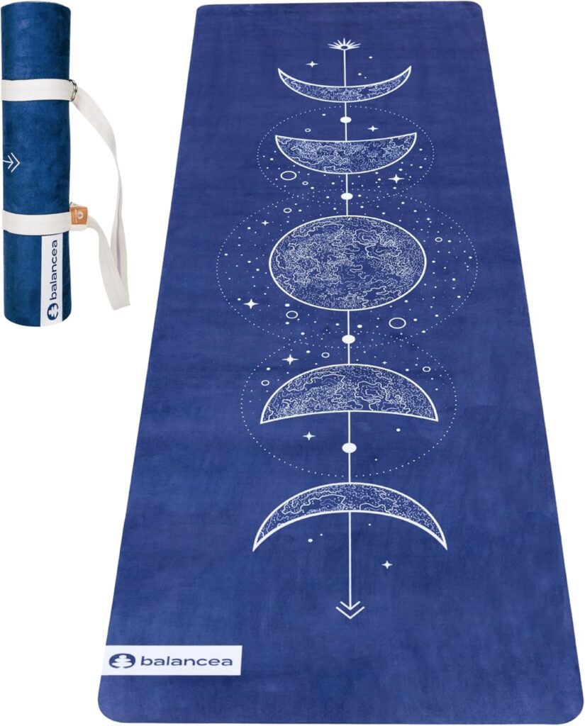 Yoga Mat With Strap 5mm Non Slip Suede & TPE – Beige Eco-Friendly Fitness & Exercise Mat for Home Gym, Pilates, Hot Yoga, and Meditation – Lightweight Durable 72 x 24 inch Workout Mat for Women, Men