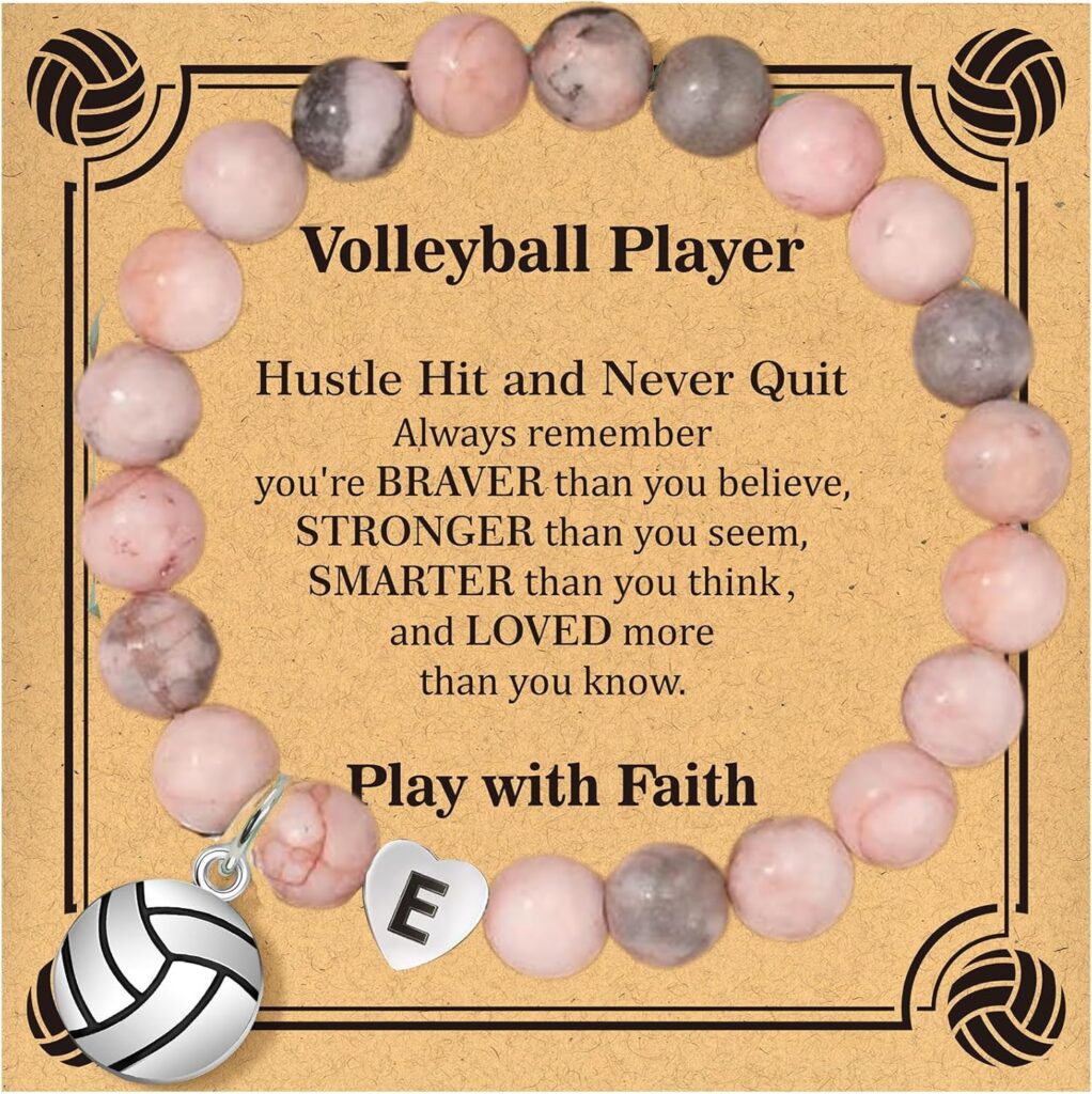 Volleyball Gifts for Women Initial Volleyball Bracelet for Sports Lovers Custom Name Heart Pendant Bracelet for Teammates Adjustable Jewelry for Coaches