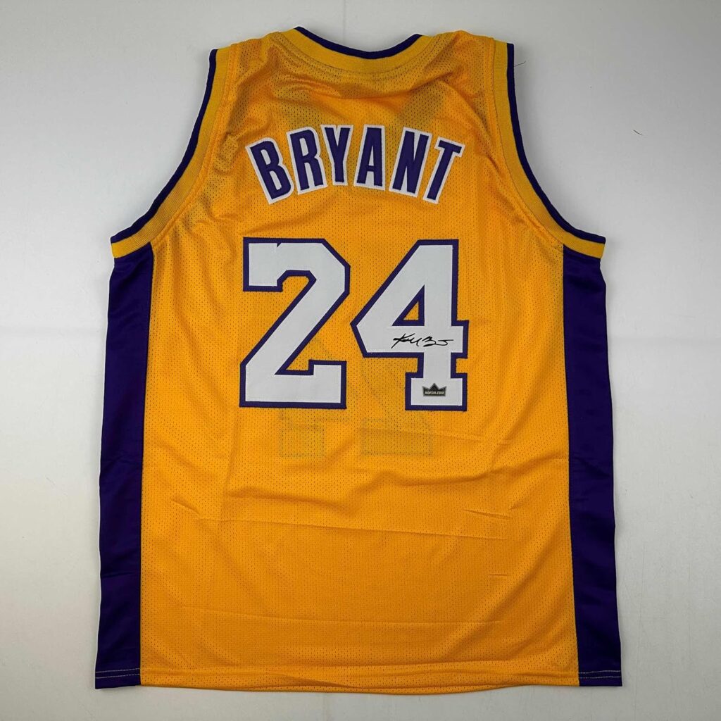 Facsimile Autographed Kobe Bryant #24 Los Angeles LA Yellow Reprint Laser Auto Basketball Jersey Size Men’s XL