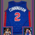 Framed Facsimile Autographed Cade Cunningham 35×39 Detroit Blue Reprint Laser Auto Basketball Jersey