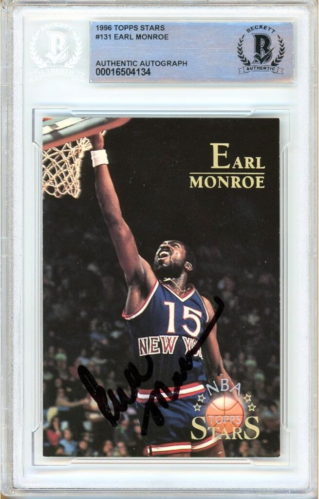 Earl Monroe Signed Basketball Card, 1996 Topps Stars #131, Beckett Authentic Autograph Slab, New York Knicks Autographed Memorabilia NY