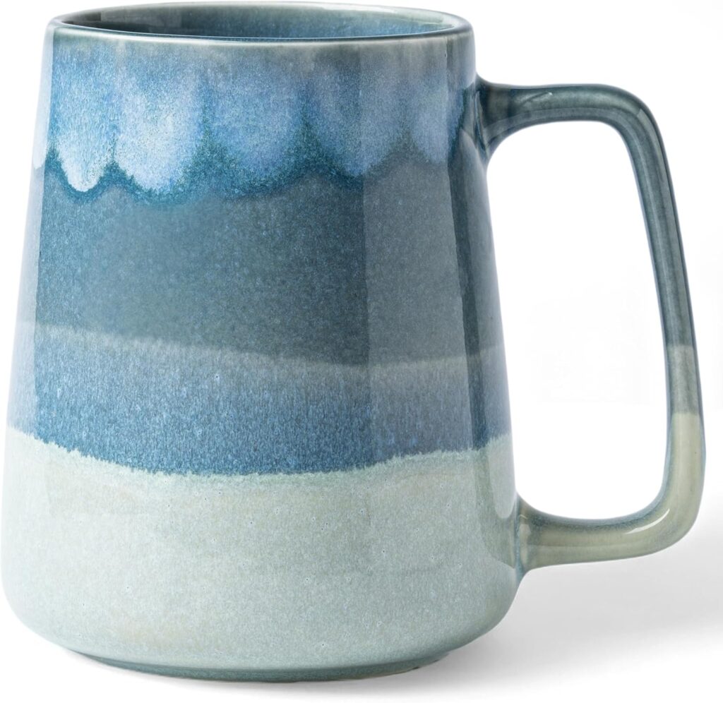 Ceramic Coffee mugs, 24 oz, Extra Large Mugs, Big Tea and Cups, Large Handle, Pottery Mugs, Transmutation Glaze，Wide Bottom Coffee Mug, Microwave and Dishwasher Safe. (Light Green)
