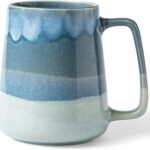 Ceramic Coffee mugs, 24 oz, Extra Large Mugs, Big Tea and Cups, Large Handle, Pottery Mugs, Transmutation Glaze,Wide Bottom Coffee Mug, Microwave and Dishwasher Safe. (Light Green)