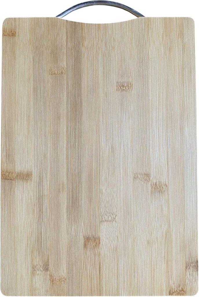 Handmade Bamboo Cutting Board With Metal Handle – Wooden Cutting Board for Chopping Meat, Vegetables, Fruits, Cheese, Knife – Cutting Boards for the Kitchen – Kitchen Gadgets Gift