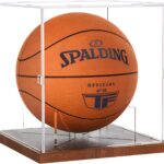 Basketball Display Case Acrylic Clear, UV Protected Basketball Stand Box Full Size with Solid Wood Base, Soccer Display for Autographed Standard NBA WNBA Ball Memorabilia Keepsake, Ideal Gift