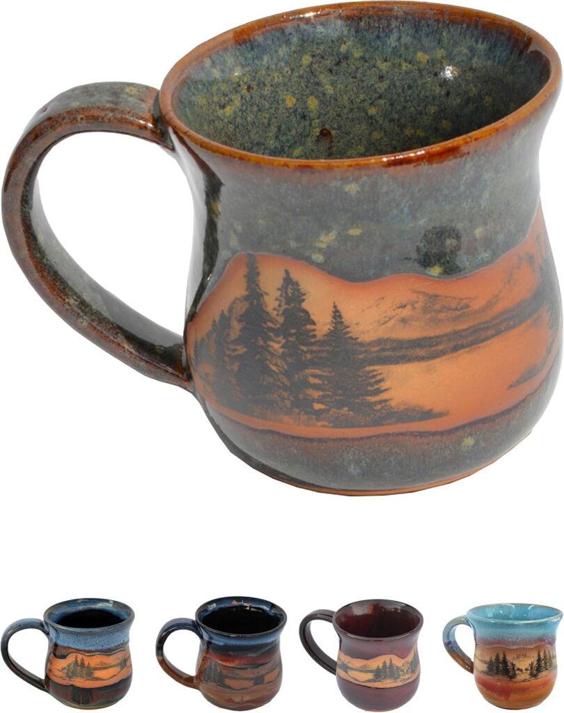 Handmade Ceramic Coffee Mug – Always Azul Mountain Scene 14oz Coffee Mug – Oven, Dishwasher, & Microwave Safe Mug – Kitchen Essentials Made in Colorado, Seamist