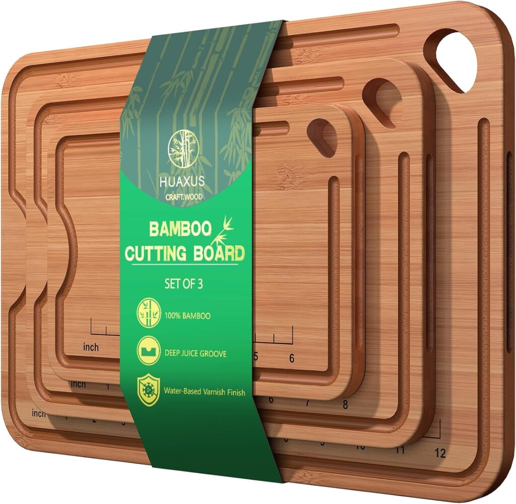 Wood Cutting Boards For Kitchen, Bamboo Cutting Boards With Deep Juice Grooves & Built-In Handles, Charcuterie Board & Chopping Board 2-In-1 Design Wooden Cutting Board New Home Gift ideas for Women