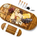 Extra Large Charcuterie Boards, 30” x 13” Acacia Cheese Board 3 Part Magnetic Long & Round Boards with Knive Set, Wine Opener & Cheese Marker, Unique Serving Tray for Birthday, Wedding Gift