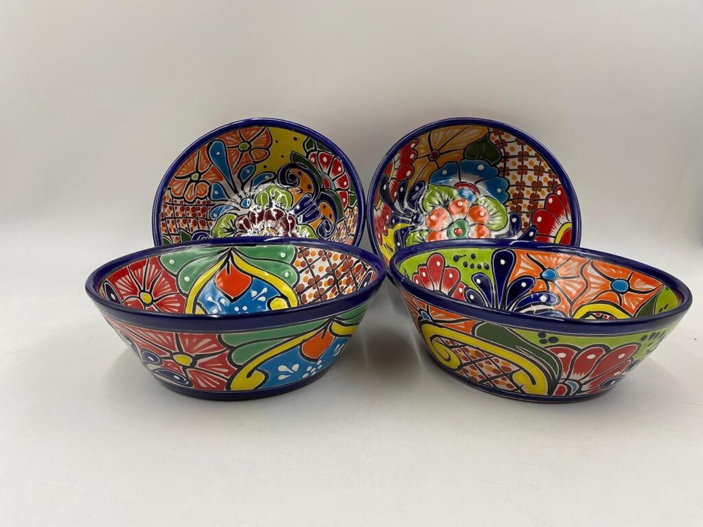 XL 4 Piece Talavera Stew Bowl Set | Handmade Mexican Pottery Ceramic Folk Art | Painted Bowl for Pazole and More