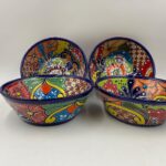 XL 4 Piece Talavera Stew Bowl Set | Handmade Mexican Pottery Ceramic Folk Art | Painted Bowl for Pazole and More