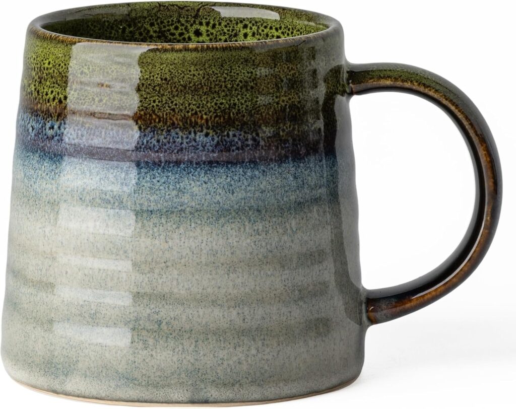 Ceramic Coffee Mugs, 16oz, Large Capacity, Wide Bottom, Transmutation Glaze Craft, Handmade Pottery Mug, Tea Cups with Handle for Office/Home, Dishwasher and Microwave Safe (Light Green)