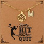 Volleyball Necklace with Initial for Girls Inspirational Sports Jewelry with Card Meaningful Gift for Volleyball Players and Teams