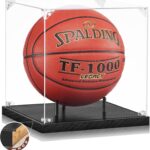 JupDec Basketball Display Case Acrylic Clear 10″ Full Size with Solid Wood Base, UV Protected Soccer Display Stand Box for Autographed Standard NBA WNBA Ball Memorabilia Keepsake Ideal Gift, Black