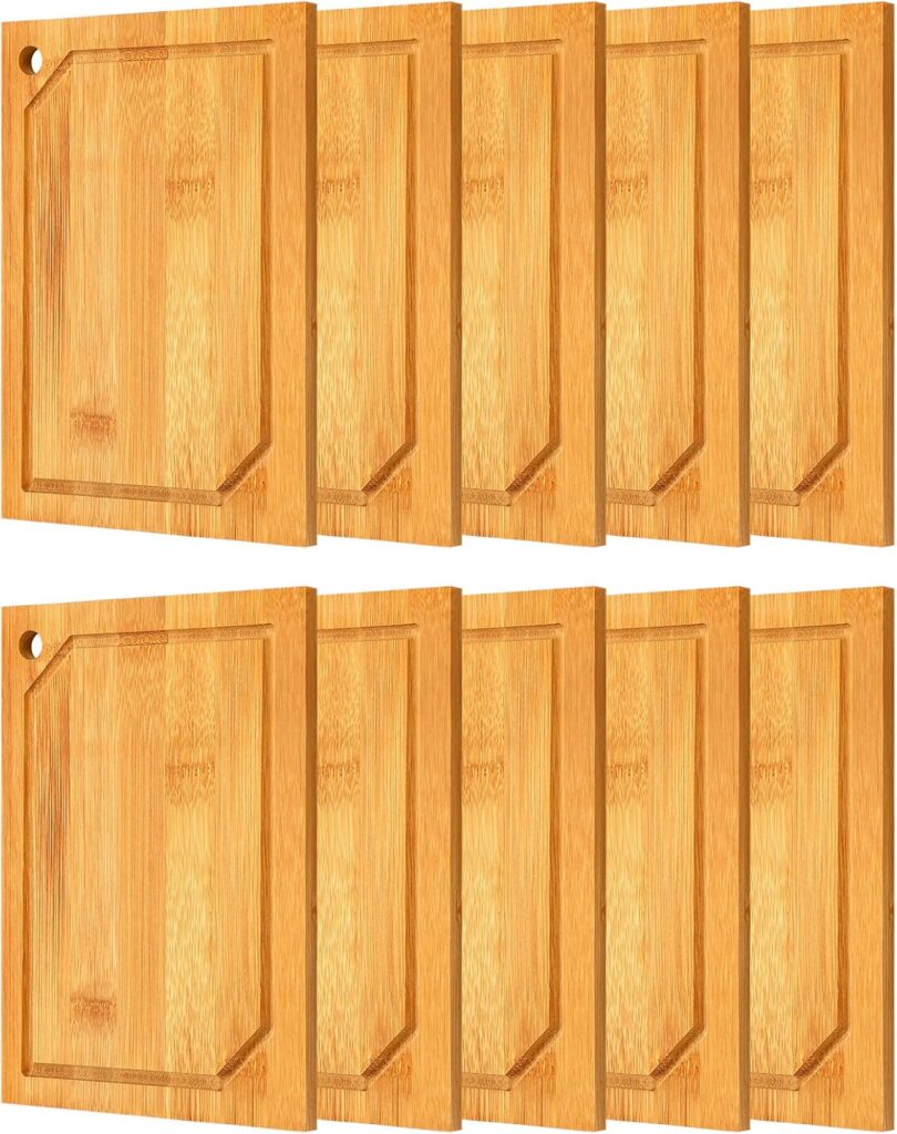 Yinkin 10 Pcs Mini Wedding Charcuterie Boards Bulk Cutting Engraving Halloween Appetizer Trays Bamboo Christmas Thanksgiving Gift Small Kitchen Bar Chopping Wooden Serving for Paint with Juice Groove