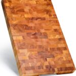 SHUMARU Mahogany End-Grain Wood Cutting Board – 20×13×1.6″ Butcher Block | Handmade in Bali – Silky-Smooth, Knife‑Friendly, Ergonomic Grips & Non‑Slip Feet