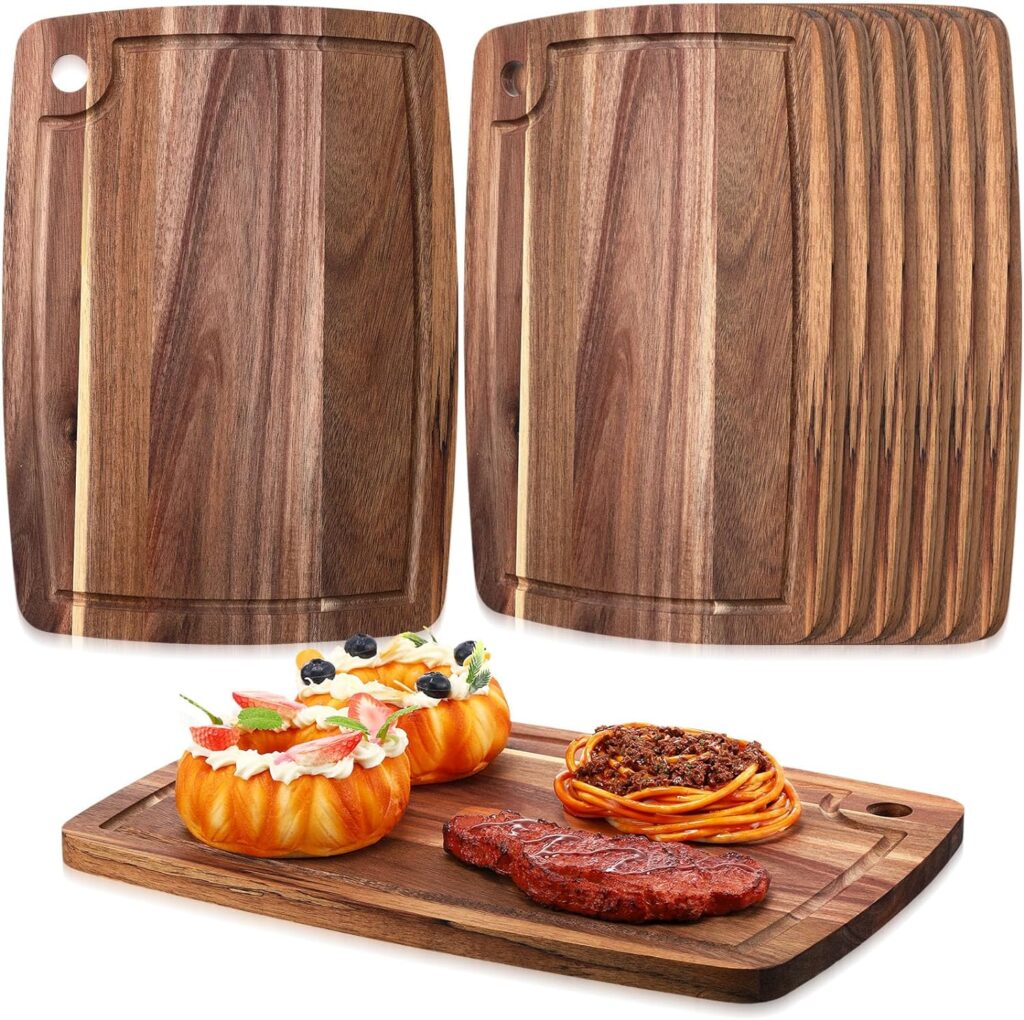 Roshtia 6 Pieces Acacia Wood Cutting Board 14″ x 10″ Kitchen Wooden Chopping Board Reversible Charcuterie Serving Tray Butcher Block Cutting Tray for Meat Cheese Vegetables Fruit(Elegant)
