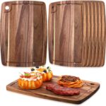 Roshtia 6 Pieces Acacia Wood Cutting Board 14″ x 10″ Kitchen Wooden Chopping Board Reversible Charcuterie Serving Tray Butcher Block Cutting Tray for Meat Cheese Vegetables Fruit(Elegant)