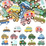 DanLingJewelry 56Pcs Mixed Styles Resin Vehicle Transportation Theme Charms Car School Bus Taxi Truck Flatback Charms for DIY Jewelry Making