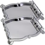 (Pack of 2 13.3 inch x 9.4 inch Rectangular Chrome Plated Silver Mirror Silver Serving Tray with Handles Simple Plain Floral Edge Stylish Decorative Dessert Decor Platter Plate CC-1367