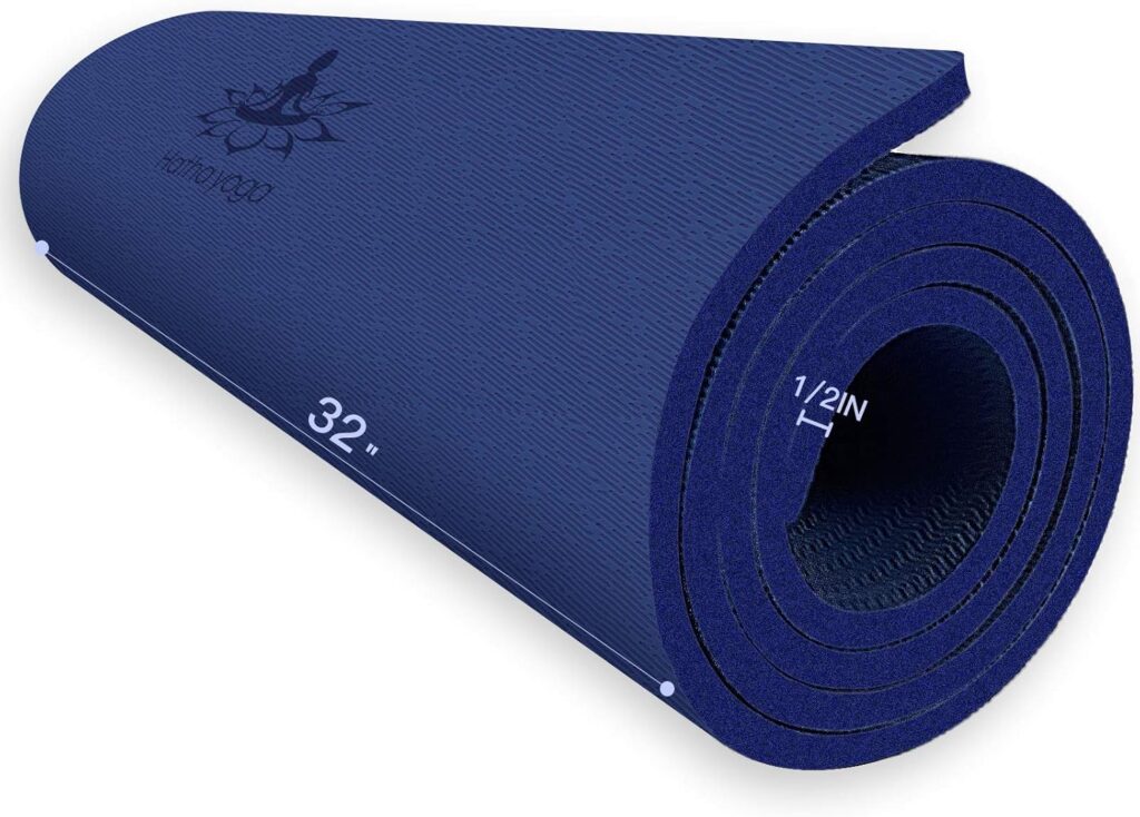 Hatha Yoga Extra Thick TPE Yoga Mat – 72″x 32″ Thickness 1/2 Inch -Eco Friendly SGS Certified – With High Density Anti-Tear Exercise Bolster For Home Gym Travel & Floor Outside